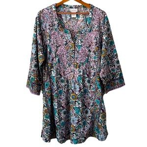 Soft Surroundings Purple Floral Embroidered Tunic Size Large